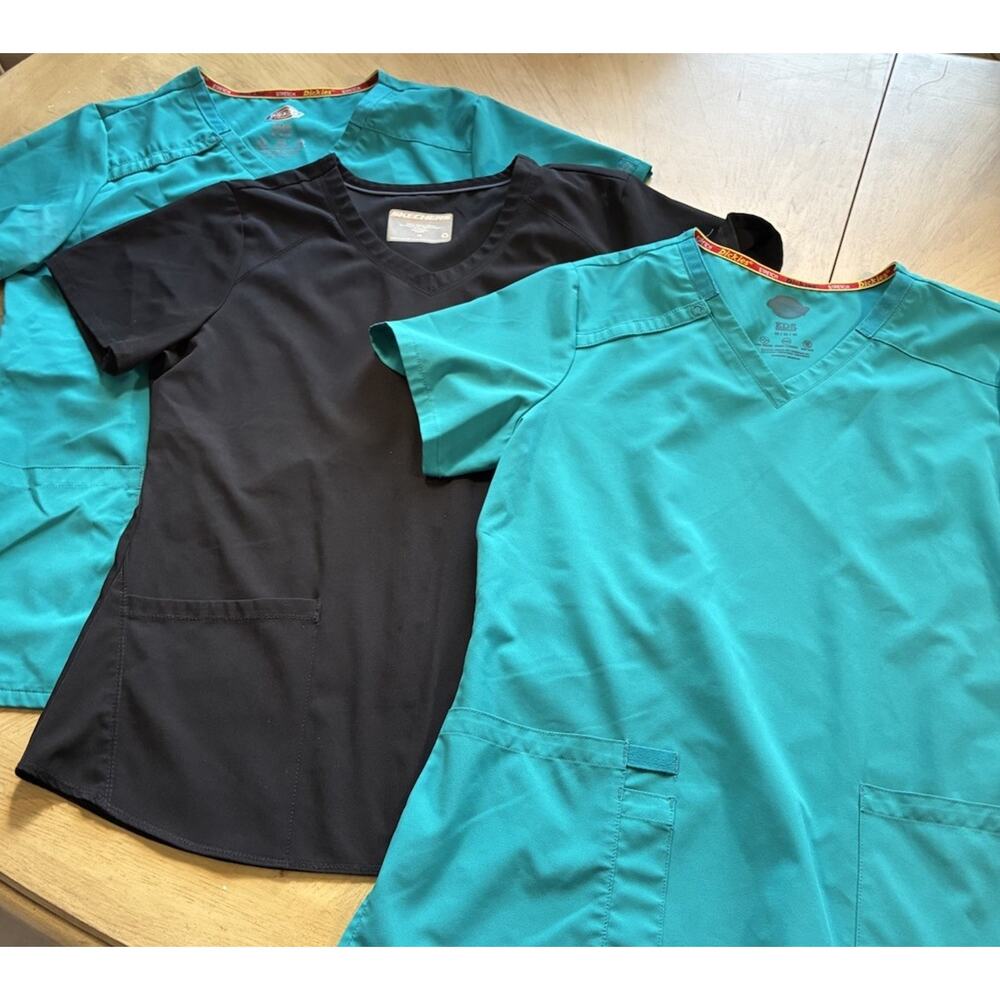 Women’s Medical Scrub Set M Black Pants V Neck Tops Green Dickies EDS, HH Works